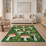 Green Boho Chic Whimsical Mushroom Forest Area Rug