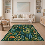 Lush Botanical Leaves Butterflies Area Rug