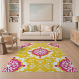 Vibrant Yellow Pink Floral Persian Area Rug
