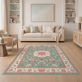 Teal Floral Medallion Vintage Area Rug