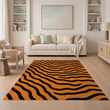 Bold Orange Tiger Stripe Boho Chic Area Rug