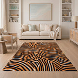 Wavy Orange Black Stripe Area Rug