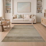 Geometric Modern Beige and Neutral Beige Striped Textured Woven Area Rug