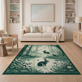 Enchanted Green Forest Rabbits Area Rug