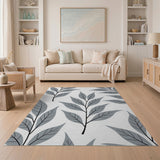 Modern Grey Eucalyptus Leaf Area Rug