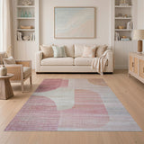 Blush Pink Curved Geometric Area Rug