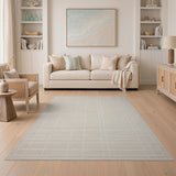 Beige and Neutral Subtle Beige Grid Woven Area Rug