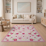 Pink Floral Vintage Whimsical Pink Daisy Floral Area Rug