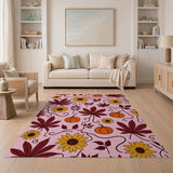 Pink Autumn Pumpkin Sunflower Pattern Area Rug