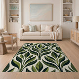 Bold Green Leaf Geometric Area Rug