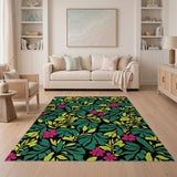Vibrant Monstera Leaves Pink Flowers Area Rug