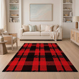 Distressed Red Black Buffalo Plaid Area Rug