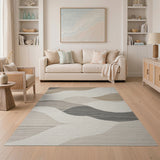Abstract Wavy Layers Beige Neutral Area Rug