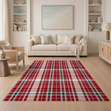 ODIKA Red and White Plaid Washable Rug, Low Pile Non-Slip Tartan Area Rug for Kids & Pets
