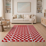 Red Bold Red Geometric Houndstooth Area Rug