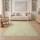 Elegant Gold Lotus Floral Damask Rug