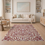 Beige and Neutral Ornate Red Floral Medallion Area Rug