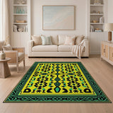 Vibrant Yellow Geometric Area Rug with Green Border