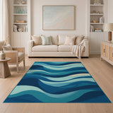 Blue and Teal Teal Blue Cascading Waves Abstract Area Rug