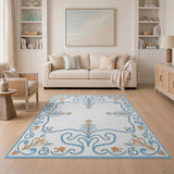Blue Floral Art Nouveau Border Rug