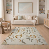 Beige Geometric Crescent Area Rug
