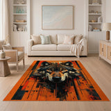 Fiery Geometric Wolf Head Area Rug