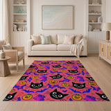 Playful Halloween Cats Pumpkins Bats Pink Rug