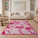 Playful Pink Flamingo Pixel Area Rug