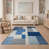 Blue Geometric Block Area Rug
