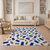 Scattered Timber Planks Blue Blocks Area Rug