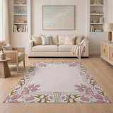 Elegant Pink Floral Frame Area Rug
