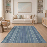 Blue and Teal Blue Striped Washable Area Rug