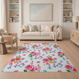 Vibrant Pink Rose Floral Pattern Area Rug