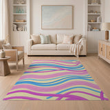Sweeping Pink Blue Wave Abstract Area Rug