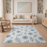 Delicate Blue Daisy Line Art Area Rug