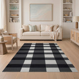 Bold Black White Buffalo Check Woven Rug