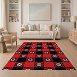 Red Black Checkered Zebra Floral Area Rug