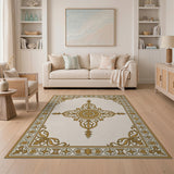 Ornate Gold Medallion Cream Area Rug