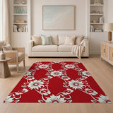 Red Hibiscus Floral Trellis Area Rug