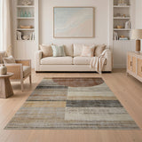 Abstract Geometric Brown Tan Striped Area Rug