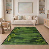 Vibrant Green Leaf Striped Area Rug