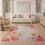 Blush Pink Sunny Yellow Peony Floral Rug