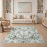 Elegant Green Floral Leaf Area Rug