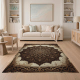 Brown and Tan Distressed Vintage Mandala Area Rug