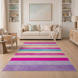 Vibrant Multi-Color Stripe Shag Rug