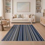 Modern Navy Vertical Striped Area Rug
