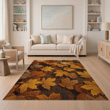 Golden Autumn Maple Leaves Textured Rug
