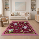 Whimsical Cartoon Gnomes Lanterns Snowflakes Rug