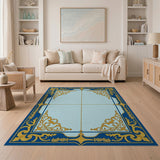 Navy Blue Gold Filigree Border Area Rug
