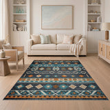 Southwestern Teal Orange Geometric Area Rug